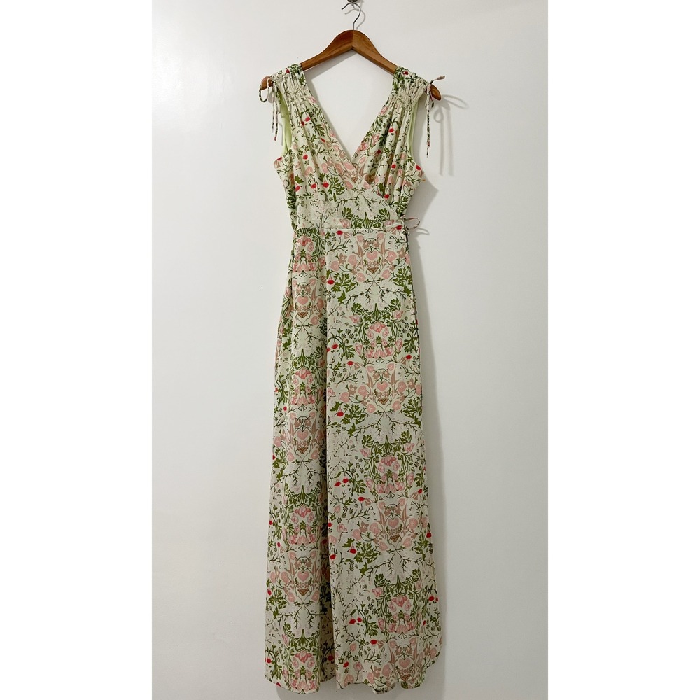NWT Floral V-Neck Maxi Dress in Cream and Pink